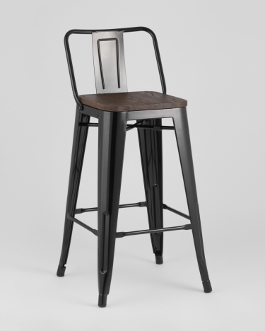 Стул полубарный Stool Group Tolix Wood со спинкой Черный