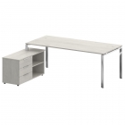 Стол рабочий руководителя с опорной тумбой левый Рива METAL SYSTEM DIRECT БГ.СРТ-6.9 Л Дуб Наварра