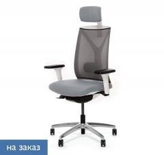 Кресло с подголовником DION W Mesh Gr 870 1DW alum SLW 50 headrest Серый Белый Хром