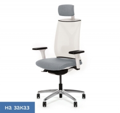 Кресло с подголовником DION W Mesh W 870 1DW alum Jade9502 headrest Серый Белый Хром
