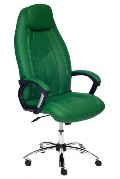 Кресло BOSS хром кож/зам, зеленый/зеленый перфорированный, 36-001/36-001/06
