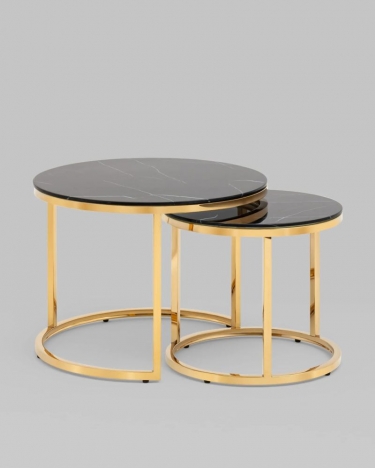 Журнальный столик Stool Group Селена 60 и 45 см стекло Черный мрамор сталь золото
