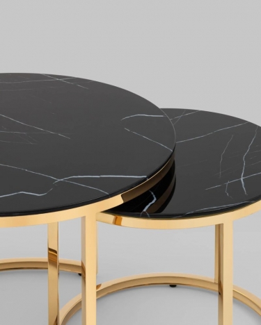 Журнальный столик Stool Group Селена 60 и 45 см стекло Черный мрамор сталь золото