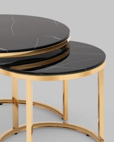 Журнальный столик Stool Group Селена 60 и 45 см стекло Черный мрамор сталь золото