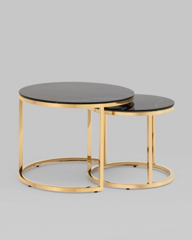 Журнальный столик Stool Group Селена 60 и 45 см стекло Черный мрамор сталь золото