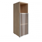 Шкаф книжный средний со стеклом в раме Lacobel без топа Рива YALTA LT-SU 2.2R black Снежная Патина