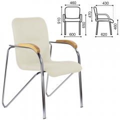 Кресло для приемных BRABIX Samba CF-105 BOX-2 хром каркас накладки бук, кожзам Бежевый