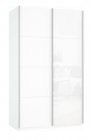 Шкаф-купе двухдверный Е1 Прайм 1200 ДСП/Белое стекло Белый снег