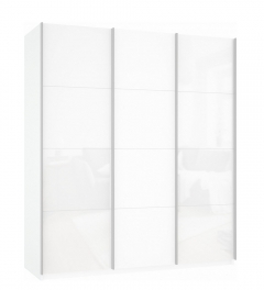 Шкаф-купе трехдверный Е1 Прайм 1800 Белое стекло/ДСП/Белое стекло Белый снег