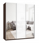 Шкаф-купе трехдверный Е1 Прайм 2100 Зеркало/Белое стекло/Зеркало Венге