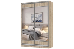 Шкаф-купе 2-х дверный Народная мебель Виктория 1400х584х2300, Дуб сонома светлый 14ДЛЗЛДЛЗЛ-ПП-Дсс 310-85