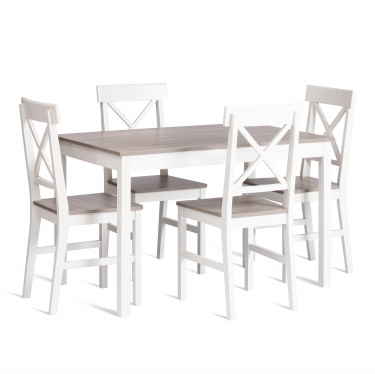 Обеденный комплект Tetchair Хадсон стол + 4 стула/ Hudson Dining Set mod.0104 МДФ/тополь/меламин, стол 118х74х73 см, стул 42,5x46,5x93,5 см, white белый / grey серый