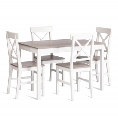 Обеденный комплект Tetchair Хадсон стол + 4 стула/ Hudson Dining Set mod.0104 МДФ/тополь/меламин, стол 118х74х73 см, стул 42,5x46,5x93,5 см, white белый / grey серый