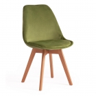 Стул Tetchair TULIP SOFT mod. 74 / 1 шт. в упаковке вельвет/дерево , 54 х 47 х 83 см , зеленый HLR 54/натуральный