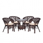 Комплект Tetchair PELANGI 02/15 стол со стеклом + 4 кресла с подушками ротанг, кресло 65х65х77см, стол диаметр 64х61см, walnut грецкий орех