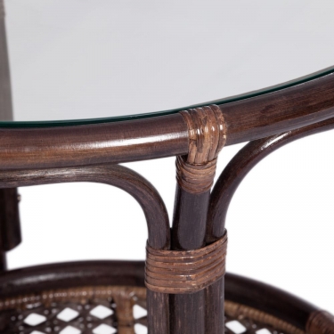 Комплект Tetchair PELANGI 02/15 стол со стеклом + 4 кресла с подушками ротанг, кресло 65х65х77см, стол диаметр 64х61см, walnut грецкий орех