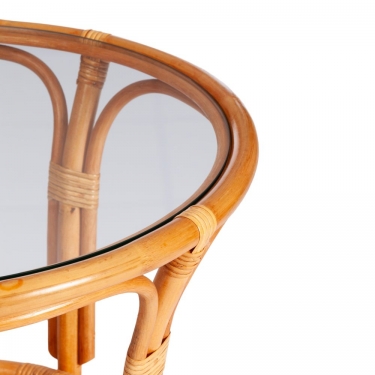 Комплект Tetchair PELANGI 02/15 стол со стеклом + 4 кресла с подушками ротанг, кресло 65х65х77см, стол диаметр 64х61см, Honey мед