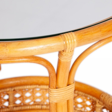 Комплект Tetchair PELANGI 02/15 стол со стеклом + 4 кресла с подушками ротанг, кресло 65х65х77см, стол диаметр 64х61см, Honey мед