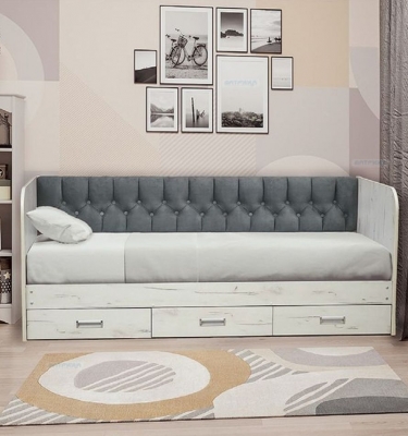 Кровать с продольной мягкой спинкой Матрица Софа 14 900х2000 Белая Велюр 338