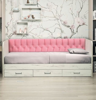 Кровать с продольной мягкой спинкой Матрица Софа 14 800х2000 Дуб Крафт серый Велюр 013