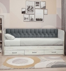 Кровать с продольной мягкой спинкой Матрица Софа 14 800х2000 Дуб Крафт серый Велюр 032