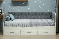 Кровать с продольной мягкой спинкой Матрица Софа 14.1 800х2000 Дуб Сонома светлый Велюр 011