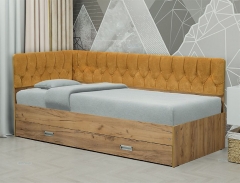 Кровать с продольной мягкой спинкой левая Матрица Софа 16 800х2000 Дуб Крафт золотой Велюр 340