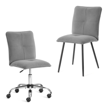 Комплект кресло + стул Tetchair Sweet LT, флок , серый/черный, 29, 41х55х88 см