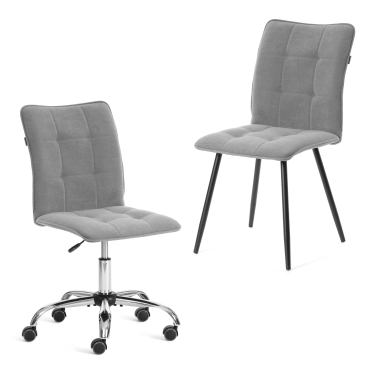 Комплект кресло + стул Tetchair Bari LT, флок , серый/черный, 29, 41х55х89 см