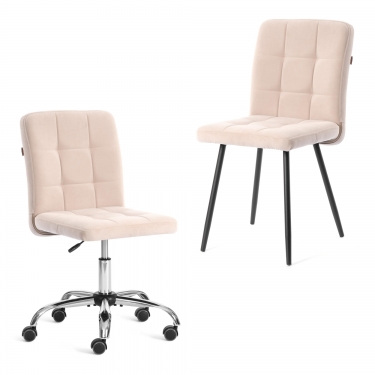 Комплект кресло + стул Tetchair Medeo LT, флок , бежевый/черный, 7, 45х56х89 см