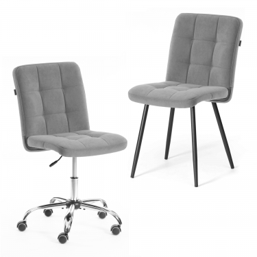 Комплект кресло + стул Tetchair Medeo LT флок , серый/черный, 29, 45х56х89 см